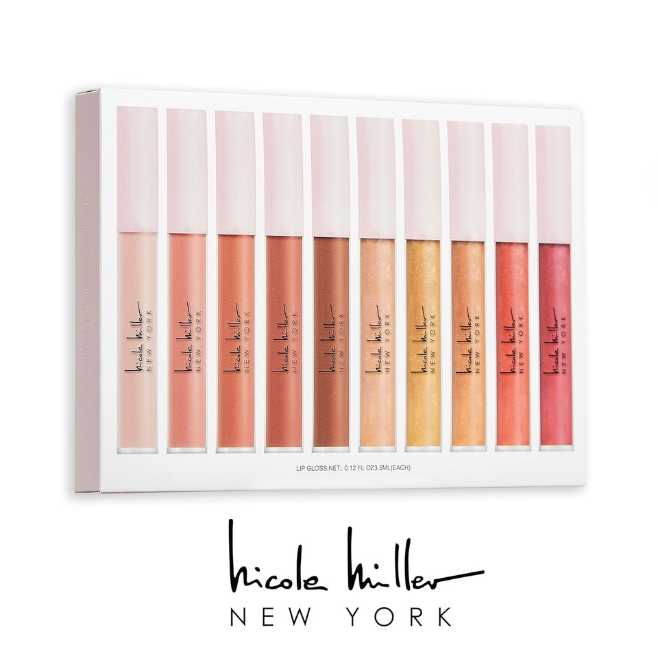Nicole Miller 10 Pc Full-Size 3.5Ml Each Multicolor Lip Gloss Set - Vibrant Shades For Alluring Beauty