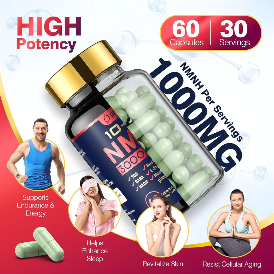 Nmnh (Dihydronicotinamide Mononucleotide), 1000Mg Per Serving Nad High Purity Supplement Alternative, 60 Capsules Gluten Free, Non-Gmo, For Anti-Aging, Energy, Focus - 30 Servings