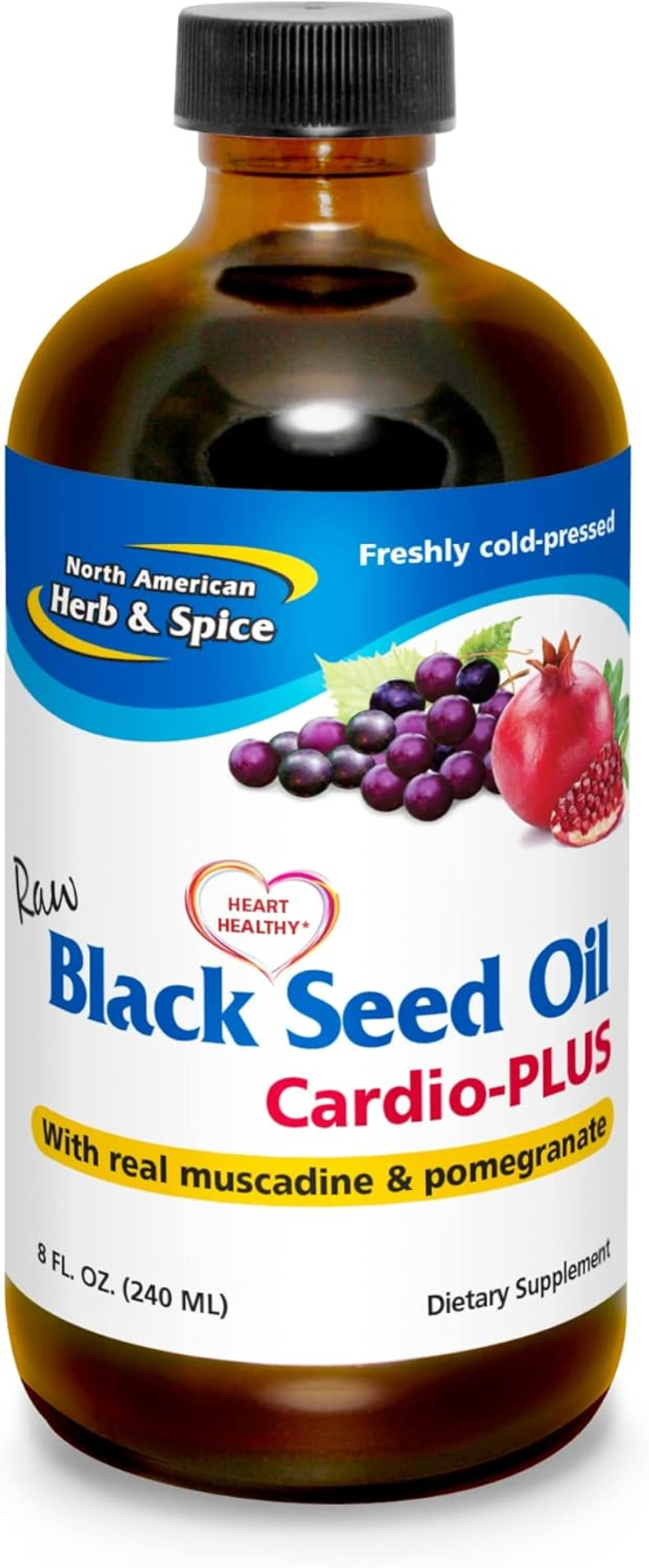 North American Herb & Spice Black Seed Oil Cardio-Plus - 8 Fl Oz - Supports Heart Health With Muscadine & Pomegranate - Non-Gmo - 48 Servings