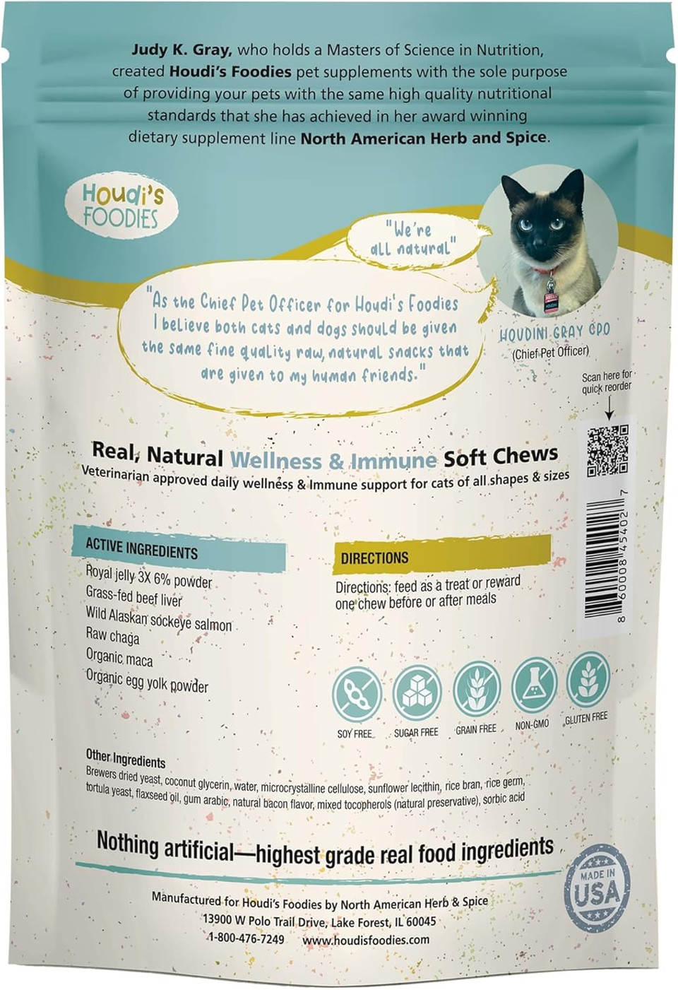 North American Herb & Spice Houdi'S Foodies Wellness & Immune - Easy-To-Chew, Veterinarian-Approved Smartsupps For Cats - Grain Free, Gluten Free & Non-Gmo