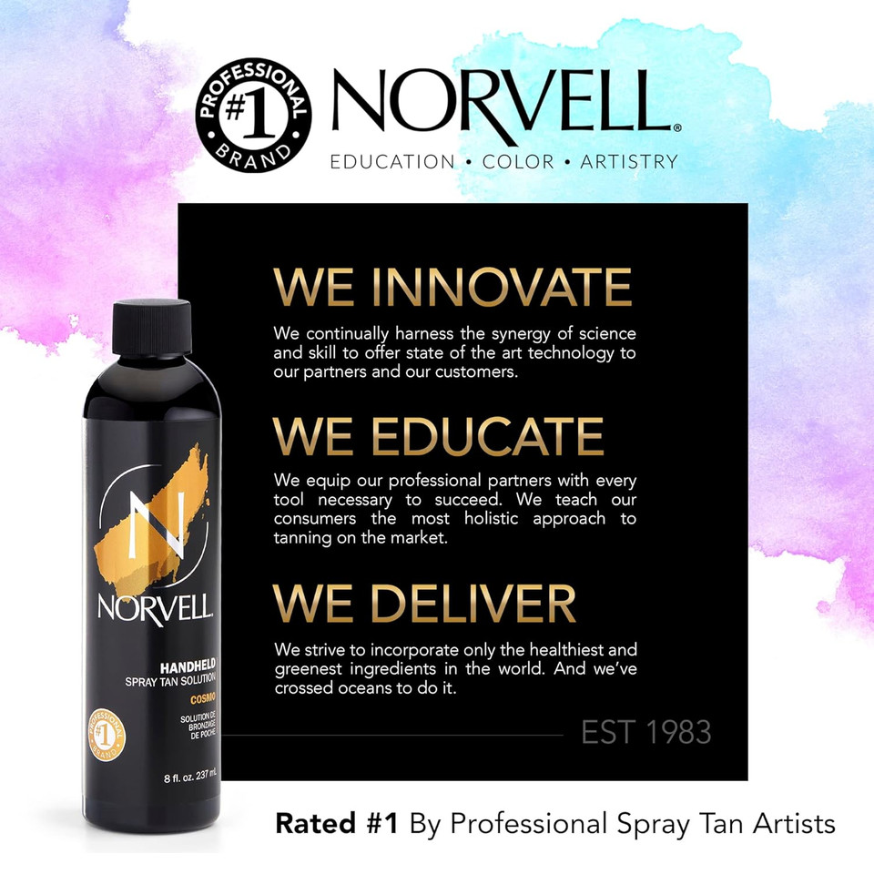 Norvell Spray Tan Solution, Cosmo, Blend Of Warm Brown & Cool Violet-Brown Undertones, 34 Fl. Oz. - Long-Lasting, Handheld Self-Tanning Spray With Tomato Seed Extract, Aloe Leaf