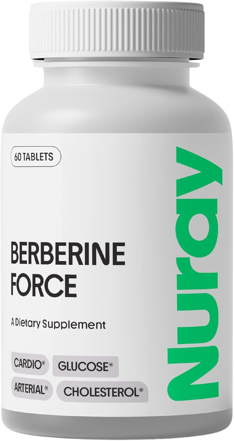 Nuray Berberine Force - Supports Cognitive Health, Gastrointestinal Health, Cardiovascular Health, And Boosts Metabolism - With Folate, R-Alpha Lipoic Acid - 60 Count - 500Mg