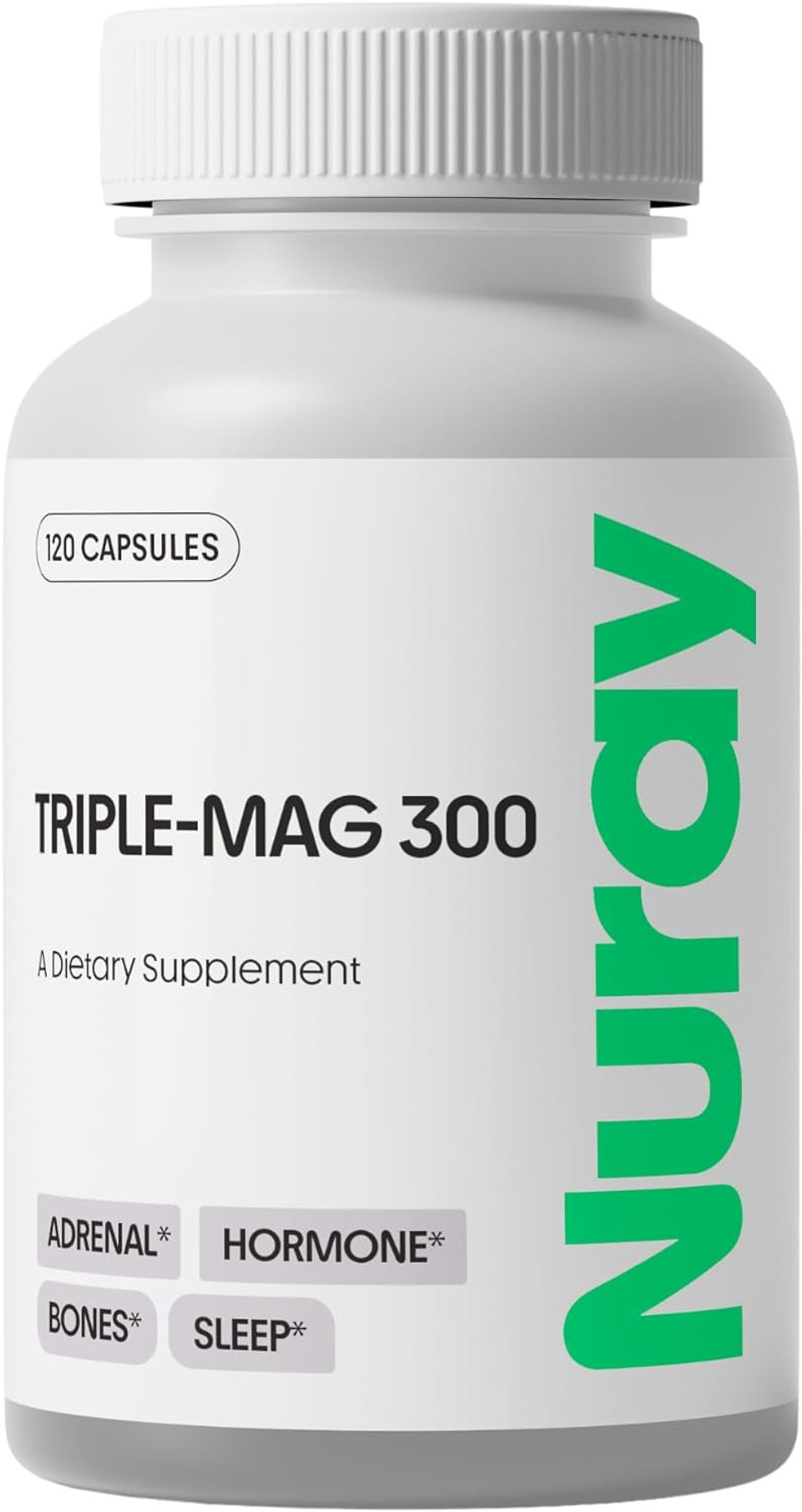 Nuray Triple-Mag Chelated Magnesium Supplement  High Absorption For Muscle, Nerve, Bone Health, Cardiovascular Support, And Energy Boost, 300 Mg, 120 Capsules