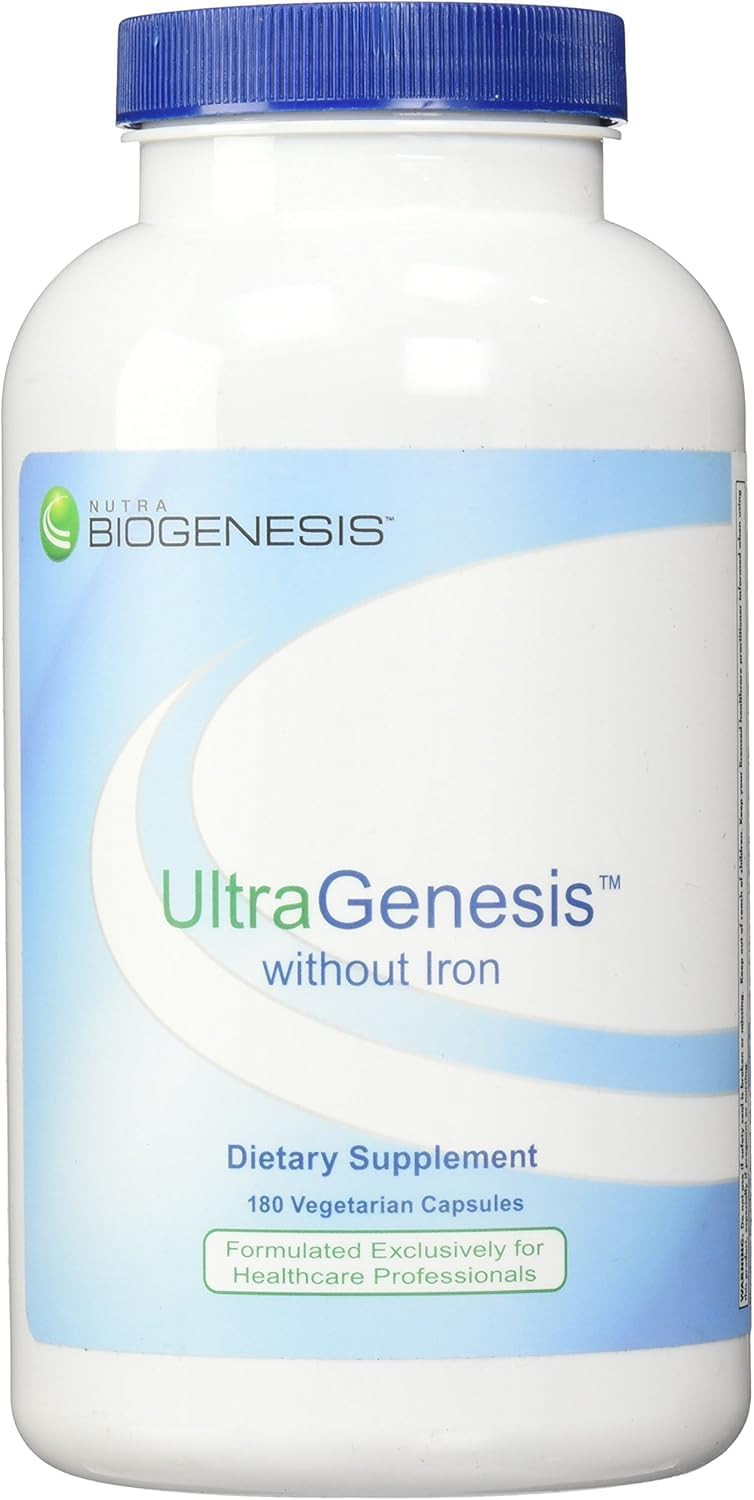 Nutra Biogenesis Ultragenesis - Multivitamin Without Iron For Women And Men, Immune Support For 50+ With Vitamin A, C, D, E And Minerals Calcium, Zinc + More, Plant Based - 180 Vegan Capsules