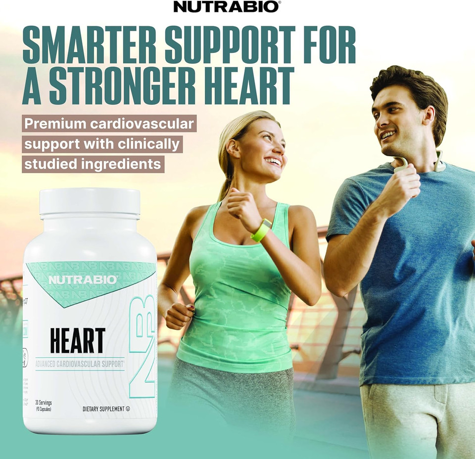 Nutrabio Heart- Heart Health Supplements, Cardiovascular Supplement, Cholesterol, Circulatory & Healthy Blood Pressure Support- 90 Capsules