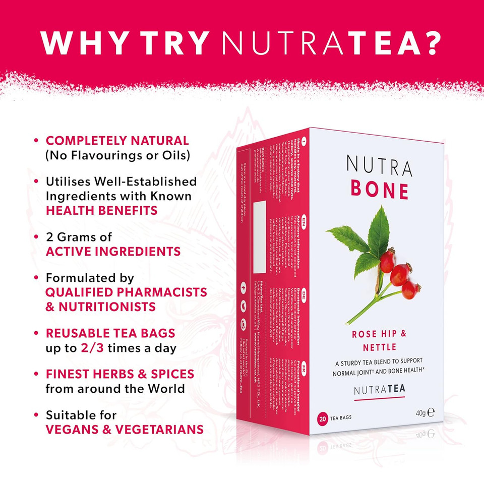 Nutrabone - Bone Health Tea  Includes Rose Hip, Ginkgo Biloba And Yucca - For Bone Strength And Support - 20 Enveloped Tea Bags - By Nutra Tea - Herbal Tea