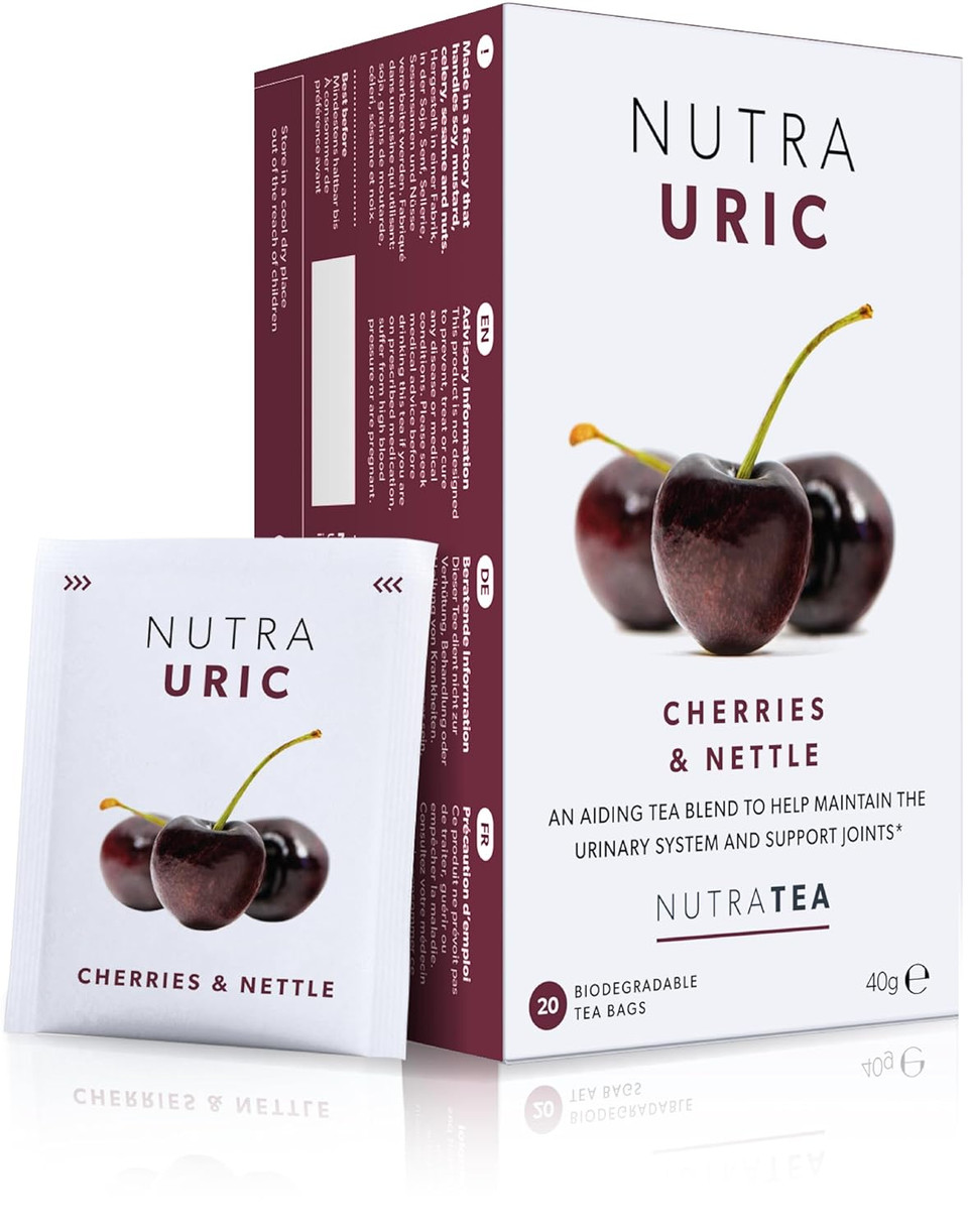 Nutrauric - Uric Acid Cleanse And Kidney Support  Kidney Cleanse Tea  Includes Cherry, Nettle & Turmeric - 20 Enveloped Tea Bags - By Nutra Tea - Herbal Tea