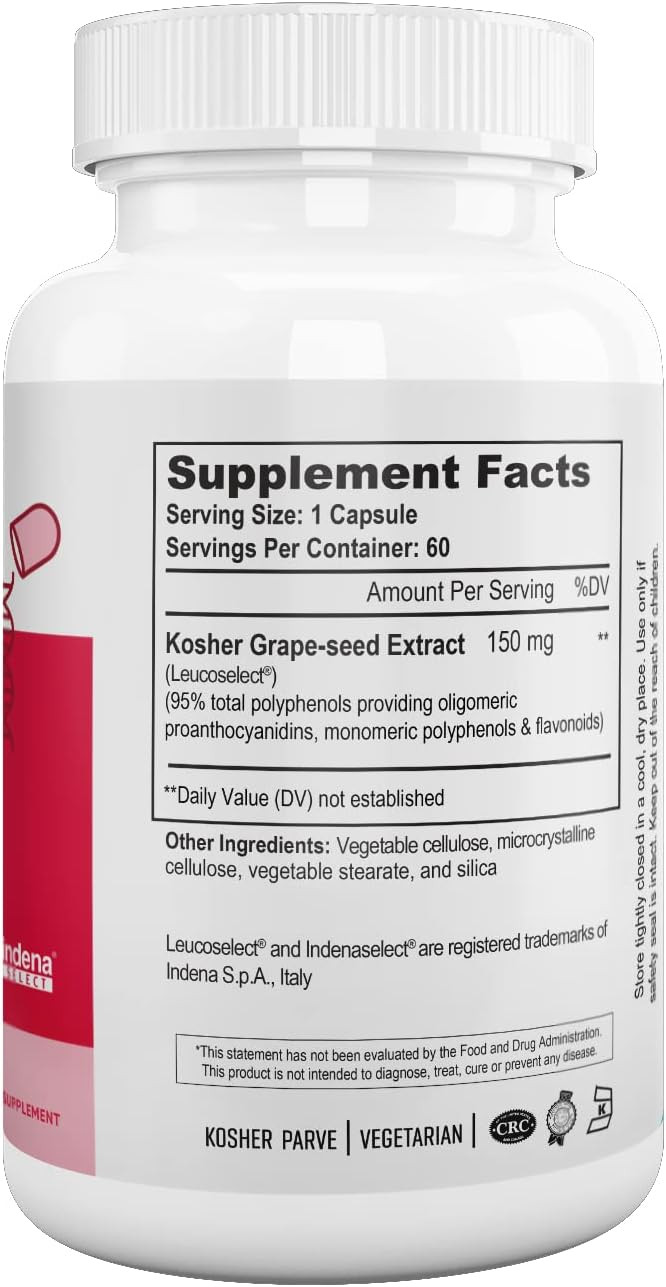 Nutri Supreme Grapeseed Extract Leucoselect, Polyphenols For Super Antioxidant Support, Cardiovascular Health, Kosher Certified 60 Capsules