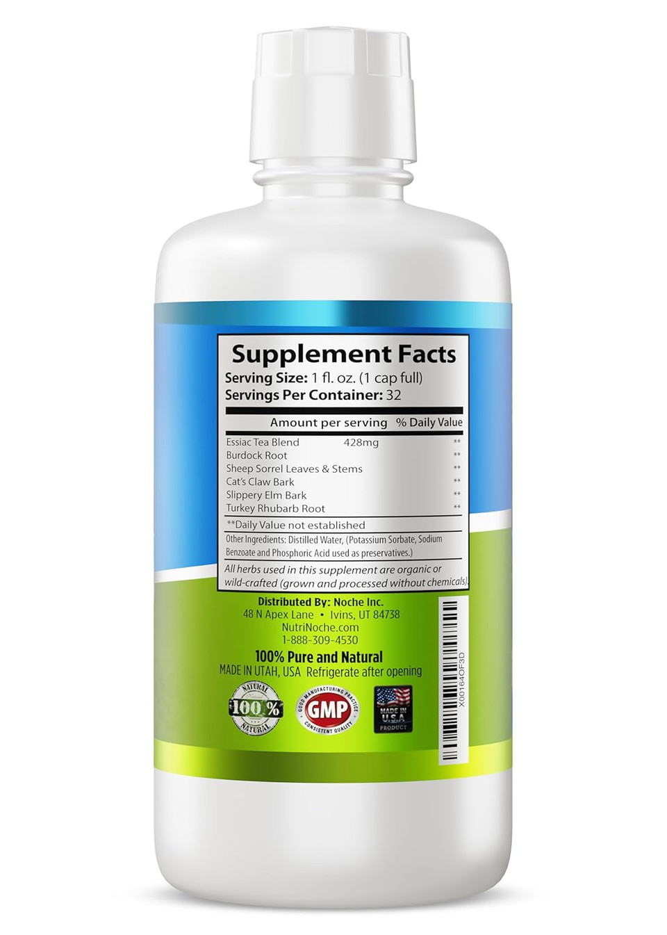 Nutrinoche All Natural Genuine Essiac Tea - Pure Essiac Liquid Herbal Supplement - Organic And Wildcrafted Herbs - 32 Oz Bottle - Ojibwa Tea - Pre-Brewed Ready To Drink