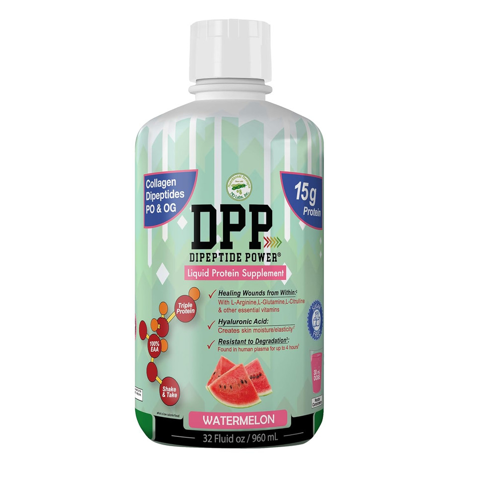 Nutritional Designs Dpp Dipeptide, Wound-Healing Liquid Collagen & Whey Protein Supplement, Sugar-Free, Promotes Healthy Skin & Hair For Men & Women (Cherry, Bottle, 32 Fl Oz)