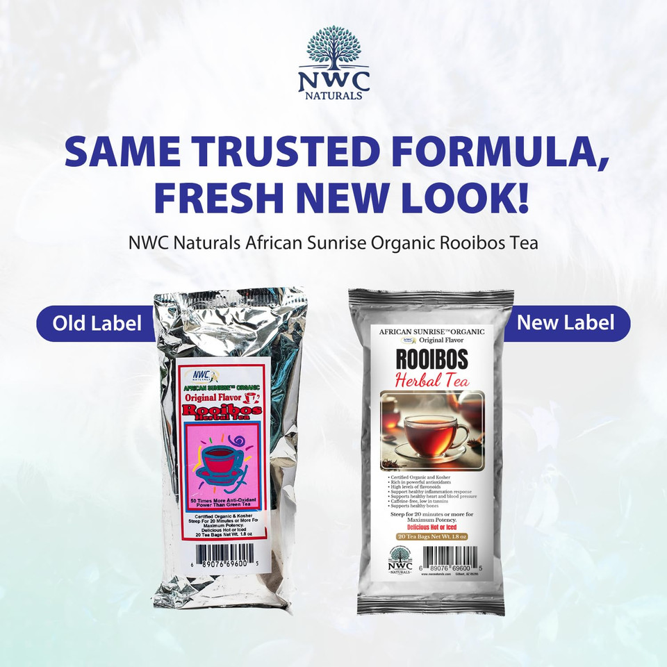 Nwc Naturals African Sunrise Organic Rooibos Tea, Non-Gmo, Caffeine Free, Kosher, Organic  20 Count Tea Bags