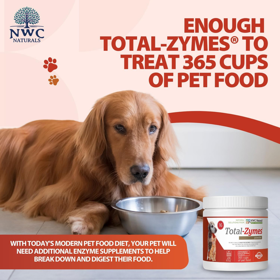 Nwc Naturals Total-Zymes Digestive Enzymes For Cats And Dogs, Unflavored, Gut Health With Prebiotic To Support Food Digestion & Absorption, 100 Servings - 2.2 Ounces