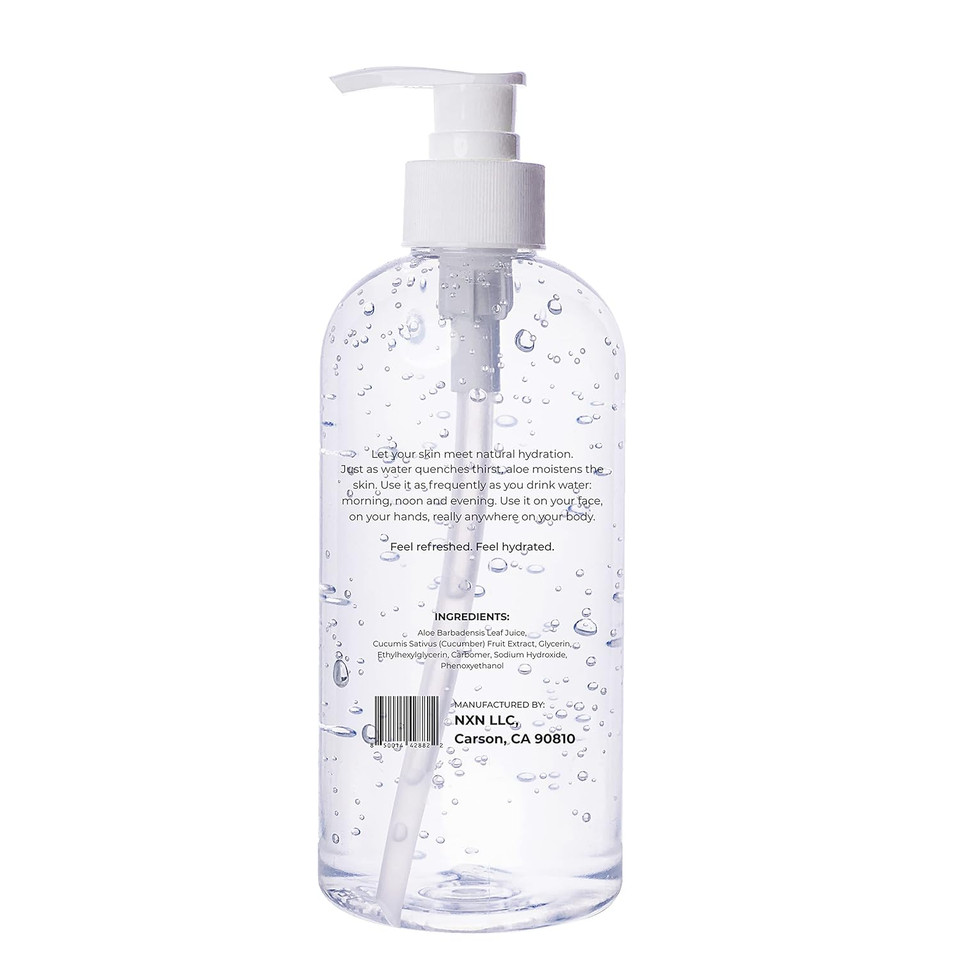 Nxn Aloe Vera Gel, For Face, Body & Hair, Moisturizer For Sunburn, Dry Skin & Aftershave  Made In Usa, Cold Pressed, Non-Sticky, Fragrance Free 12Oz