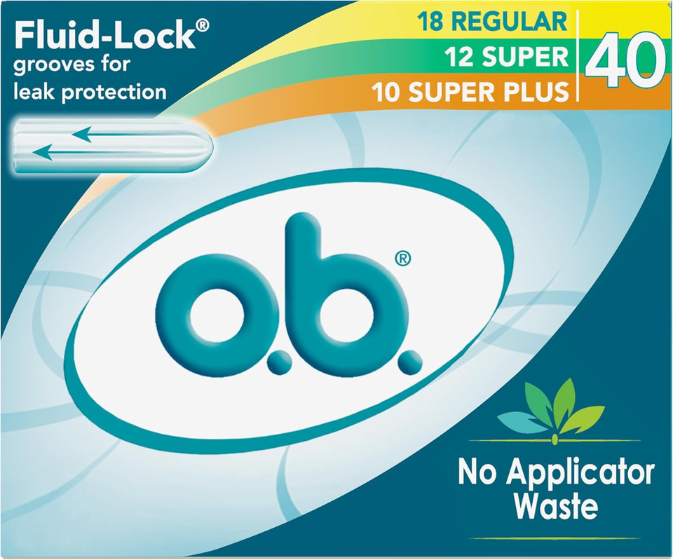 O.B. Tampons No Applicator, Fragrance-Free - 40Ct | Applicator-Free Tampons Super Plus, Feminine Care, Ob Tampon Super Plus, Period Products