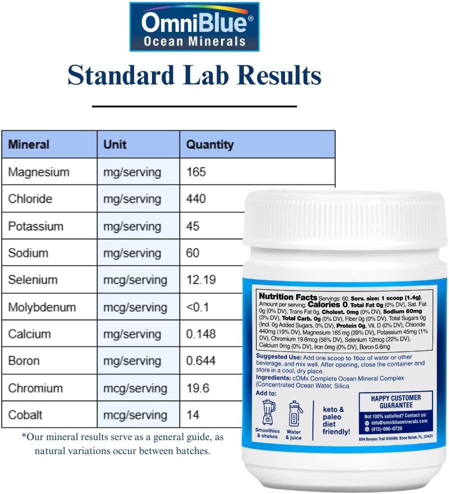 Ocean Trace Mineral Powder - 70+Minerals And Electrolytes - Magnesium, Potassium, Chloride - Hydration, Mineral Replenishment - No Sugar - Low Sodium - Natural & Unflavored (60 Servings)