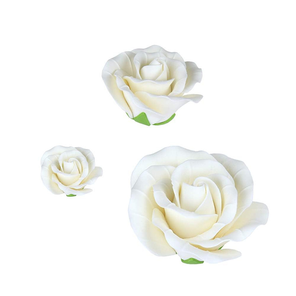 O'Creme Garden Roses Gumpaste Flower Set - White Edible Flowers For Cake Decorating - Sugar Paste Flower Decorations For Cakes, Candy, Cupcake Toppers