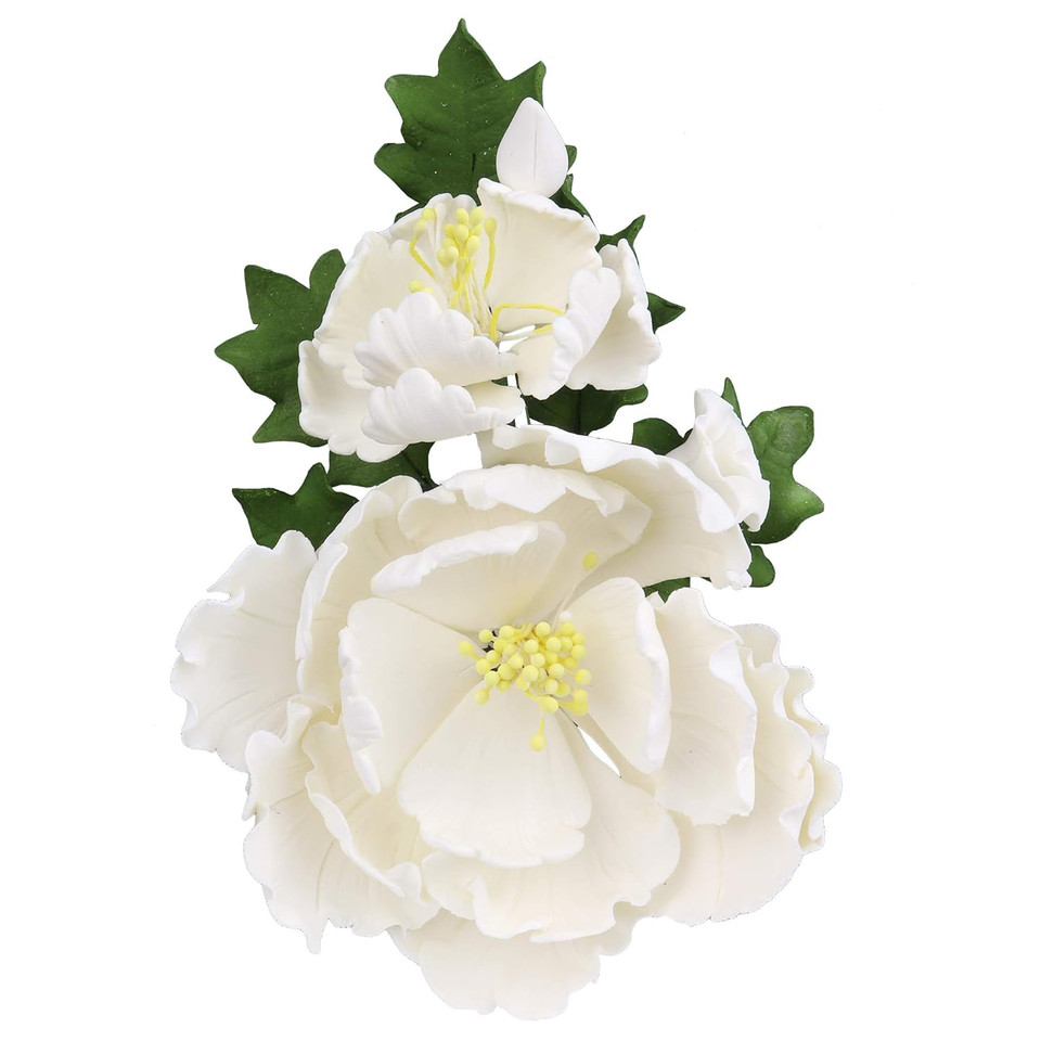 O'Creme Gumpaste Edible Flower Spray, White/Pink Cherry Blossoms - For Cake Decorating - Sugar Paste Decorations For Cakes, Cupcake Toppers - Birthday, Wedding, Valentines, Baby Shower - Set Of 3