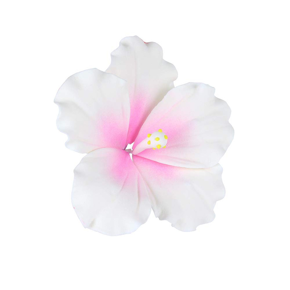 O'Creme Gumpaste Hibiscus Flower Set Of 3 White/Pink - Edible Flowers For Cake Decorating - Sugar Paste Flower Decorations For Cakes, Cupcake Toppers - Birthday Party, Wedding, Valentines Day, Shower