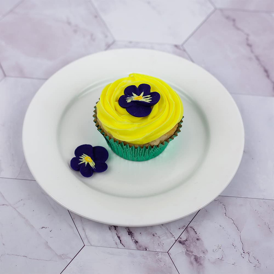 O'Creme Pansy Royal Icing Sugar Flower 1-1/4 Inch - For Cake Decorating - Decorations For Cakes, Cupcake Toppers - Birthday, Wedding, Valentines, Baby Shower - Set Of 16 Purple