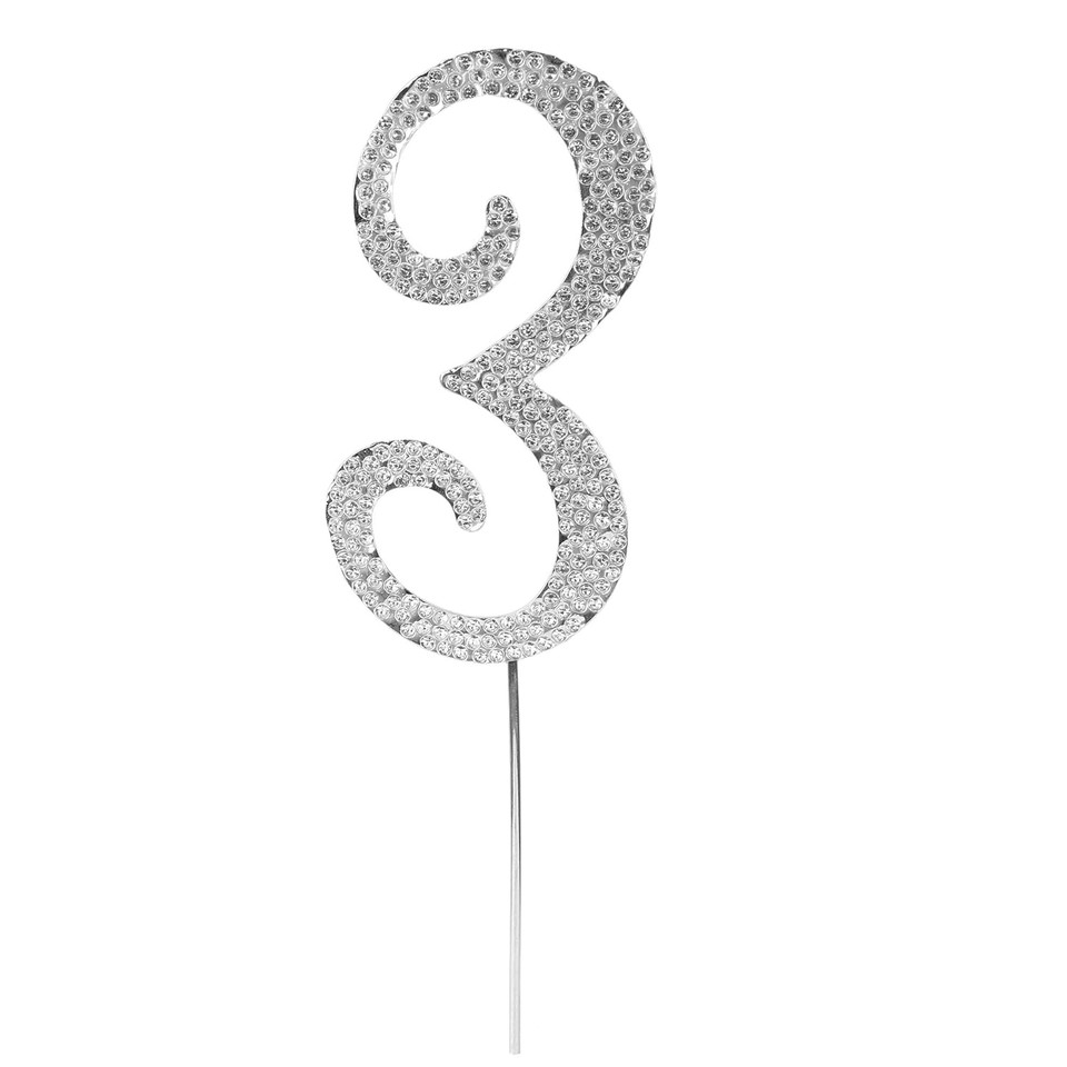 O'Creme Rhinestone Silver-Colored Number-9 Cake Topper 4 Inch
