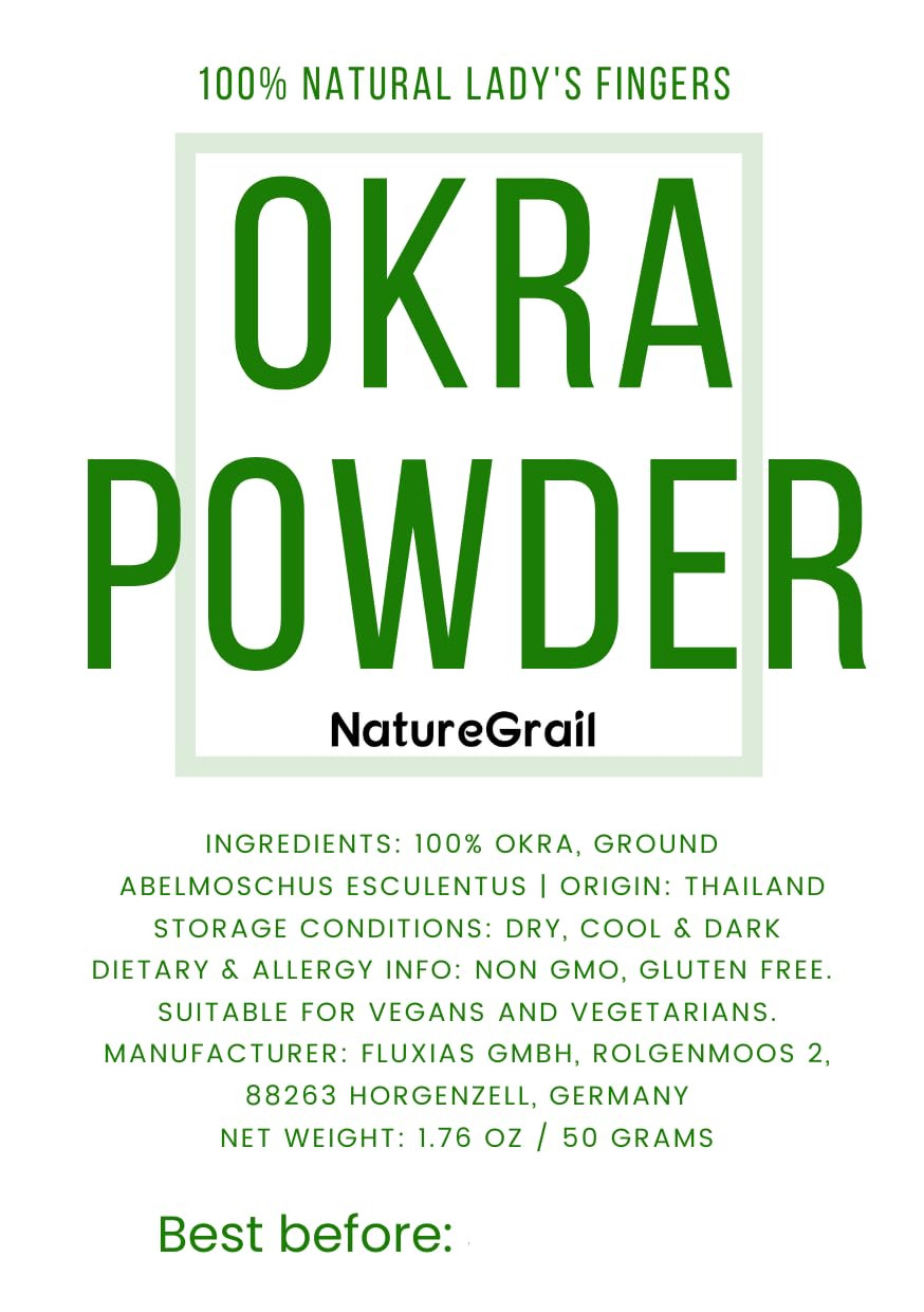 Okra Powder, Made From 100% Abelmoschus Esculentus - Pure, Natural Lady'S Finger Powder - Net Weight: 1.76Oz/50G