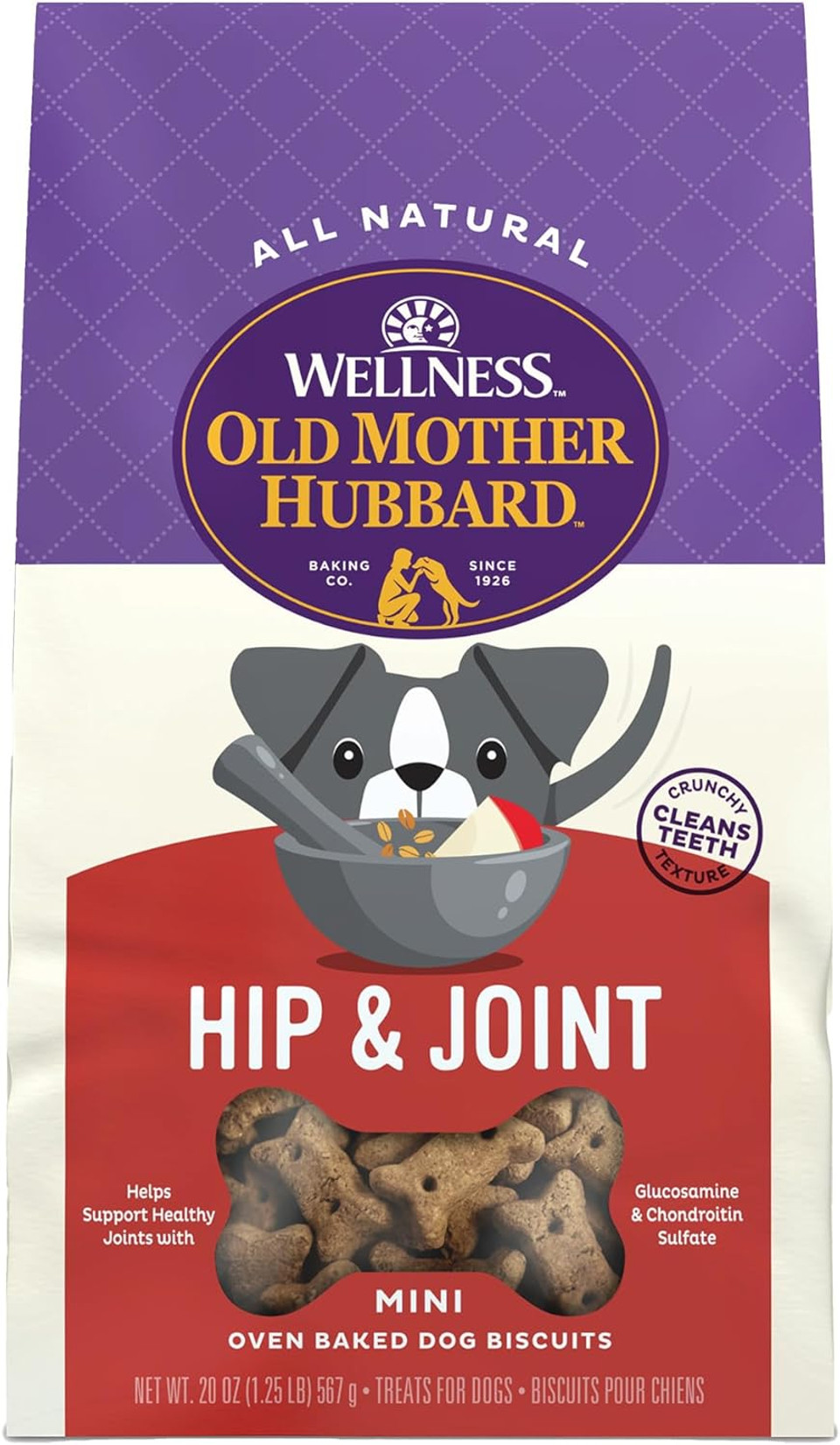 Old Mother Hubbard Wellness Hip & Joint Dog Biscuits, Natural, Training Treats, Chicken, Apples, Oats, And Carrots Flavor, Mini Size, (20 Ounce Bag)