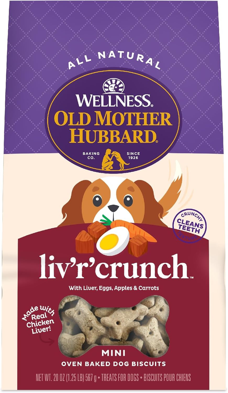 Old Mother Hubbard Wellness Just Vegg'N Dog Biscuits, Natural, Training Treats, Sweat Potato, Oats, Apples & Carrots Flavor, Mini Size, (20 Ounce Bag)
