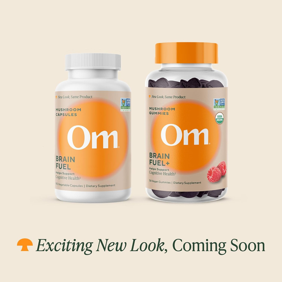 Om Mushroom Superfood Brain Fuel+ Gummies, 28 Servings, Raspberry Gummy Supplement With LionS Mane For Memory And Focus