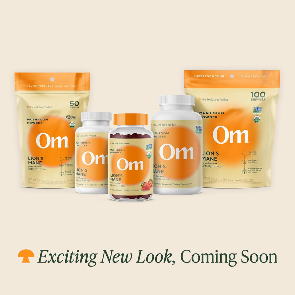 Om Mushroom Superfood Lion'S Mane Organic Mushroom Powder, Improves Memory, Focus, Clarity, Nerve Health, And Mood Support, 3.5 Oz, 50 Servings Powder Supplement Pouch