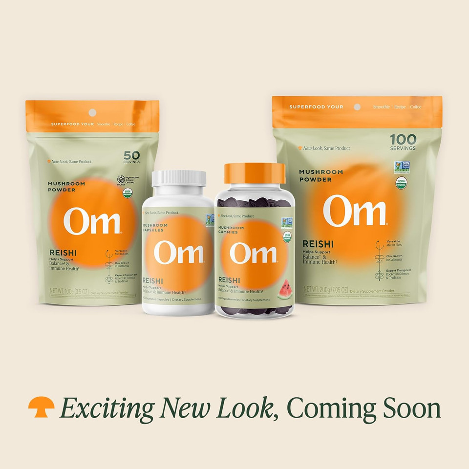 Om Mushroom Superfood Reishi Organic Mushroom Powder, 100 Servings, Organic Adaptogen Powder For Stress Relief And Immune Health