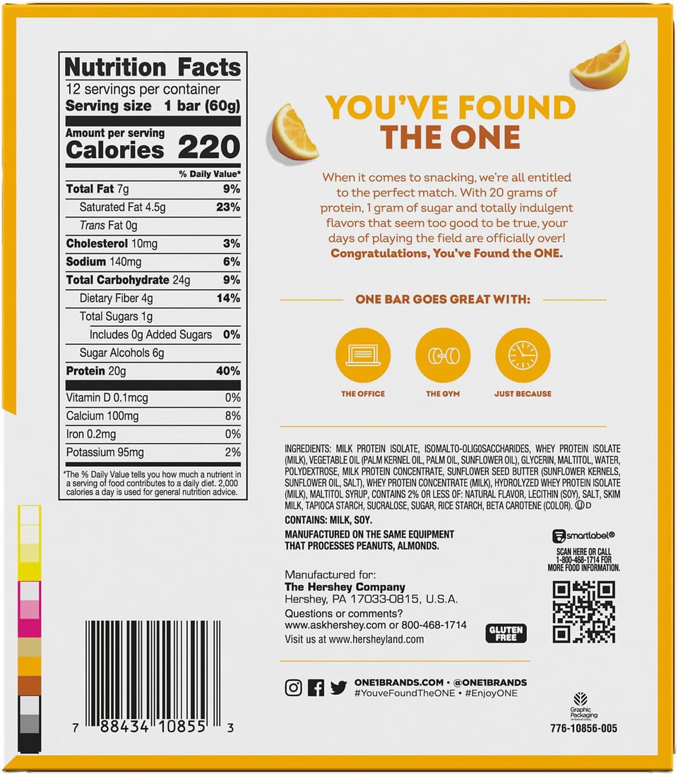 One Protein Bars, Chocolate Chip Cookie Dough, Gluten Free With 20G Protein And 1G Sugar, Pantry Staples, 2.12 Oz (12 Count)