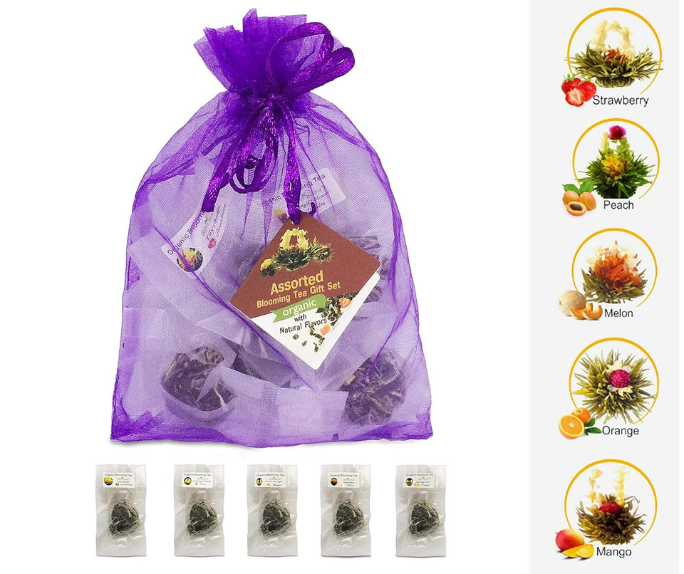 Organic 100% Natural Raw Assorted 14 Blooming Flower Green Tea Balls Gift Bag