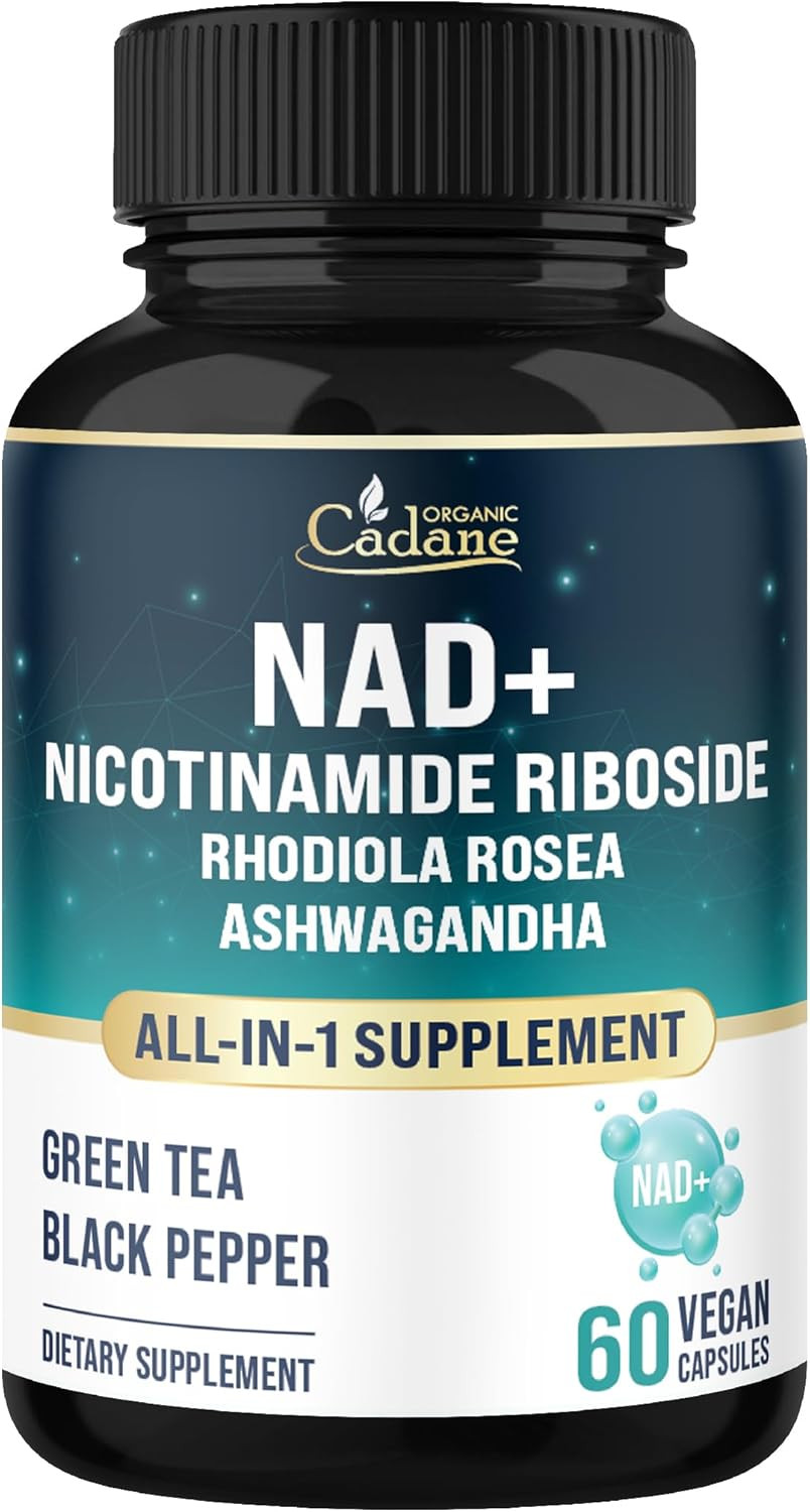 Organic Cadane Nicotinamide Riboside Supplement | With Rhodiola Rosea, Ashwagandha, Green Tea & More | Cellular Health & Vitality Support | Vegan, Non-Gmo  60 Capsules