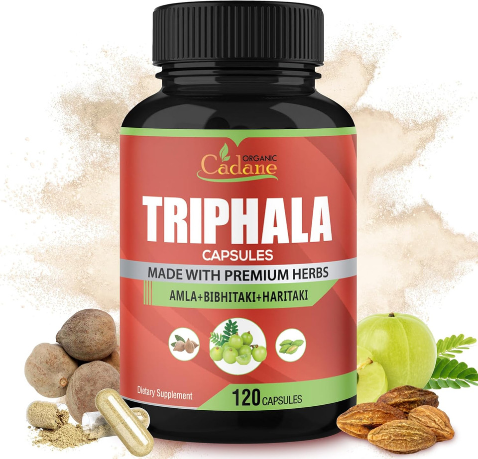 Organic Cadane Triphala (3 Fruit Powders) Supplement - 120 Veggie Capsules