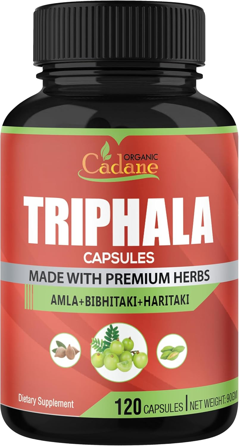 Organic Cadane Triphala (3 Fruit Powders) Supplement - 120 Veggie Capsules