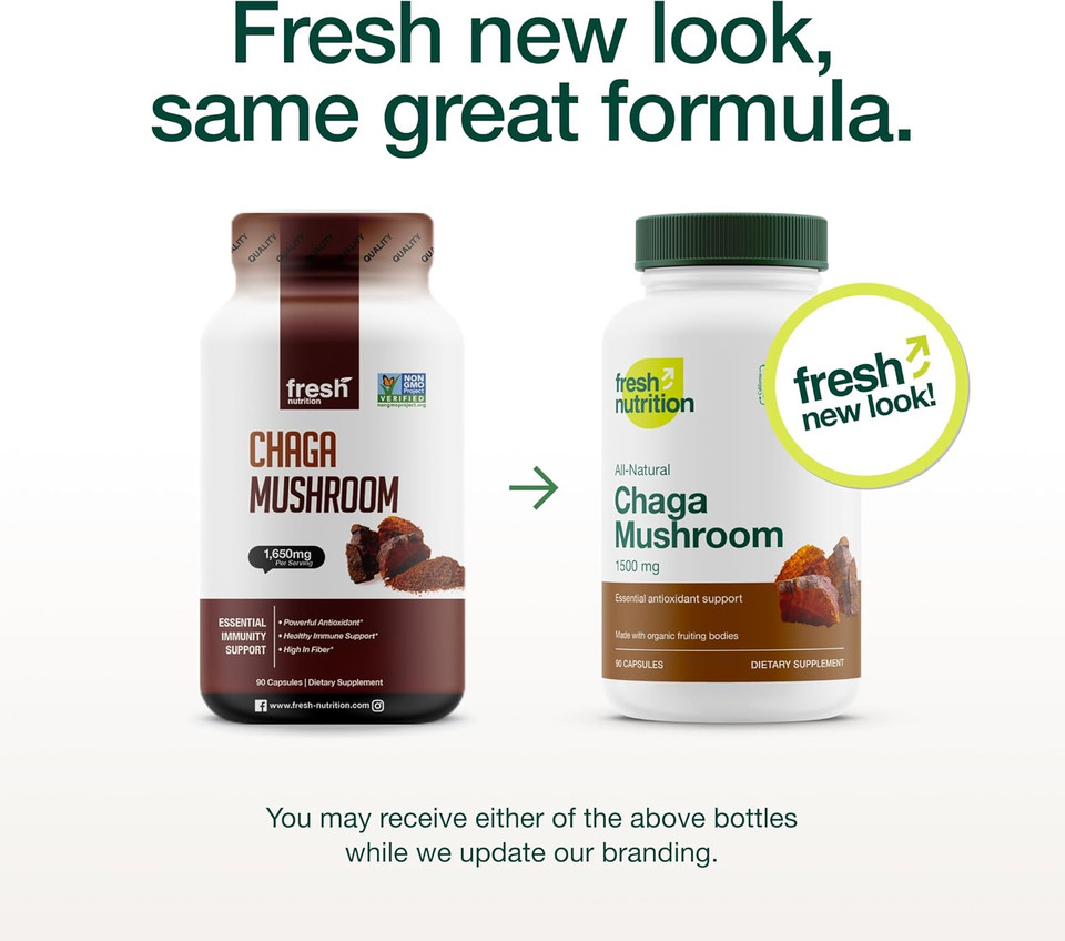 Organic Chaga Mushrooms  Strongest Dna Verified 1500Mg Per Serving  High In Fiber  Non Gmo, Gluten & Soy Free, Vegan Friendly