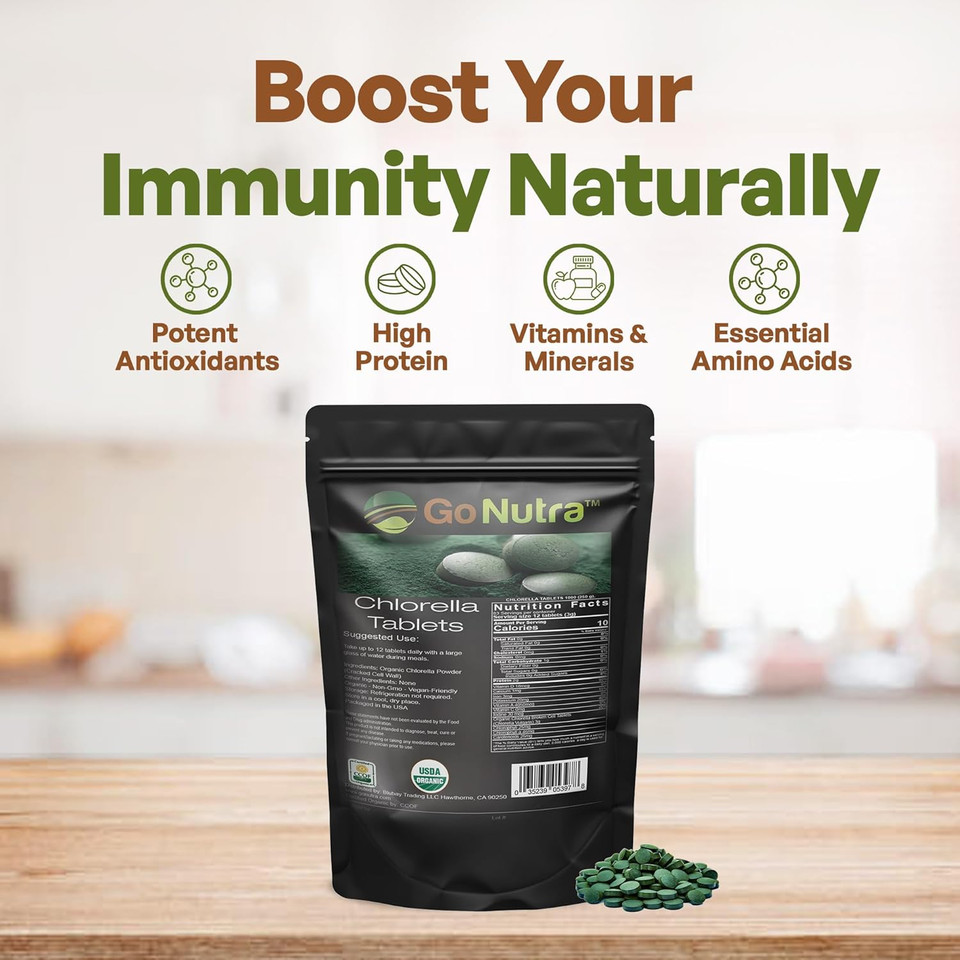 Organic Chlorella Tablets Broken Cell, 3000Mg Per Serving,1000 Tablets - Superfoods Rich In Minerals, Vitamins, Chlorophyll, Amino Acids, Fatty Acids, Fiber & Proteins, Non-Gmo & Vegan Friendly