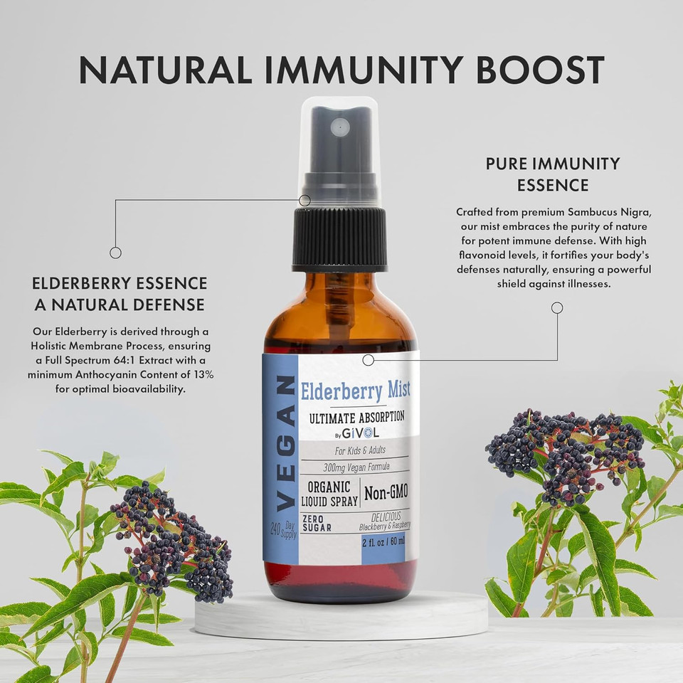 Organic Elderberry Mist-Sambucus Nigra (Extra Strength) And Vitamin C Extra Strength Spray Mist: Daily Absorption Liquid Extract - Non-Gmo - Immune Boost Optimizes Wellness Benefits