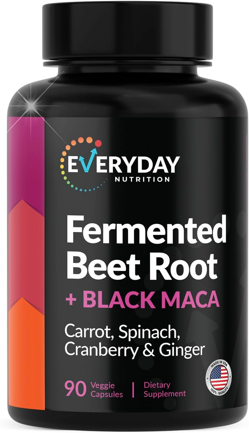 Organic Fermented Beet Root, Black Maca, Carrot, Spinach, Cranberry, Ginger |Enhanced Overall Health For Women & Men | Made In Usa | 90 Veggie Capsules