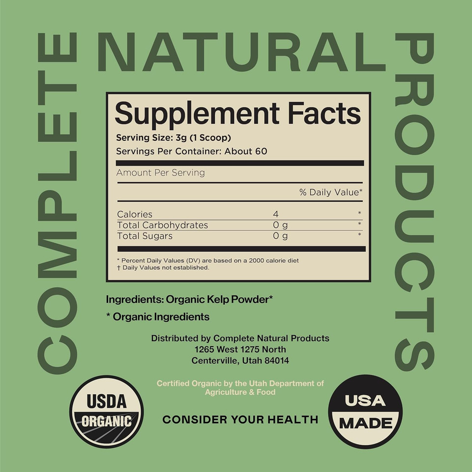 Organic Kelp Powder Supplement - Bulk Raw, Dry, Pure Sea Kelp Seaweed Powder 8Oz 75 Serving Thyroid, Iodine, & Digestion