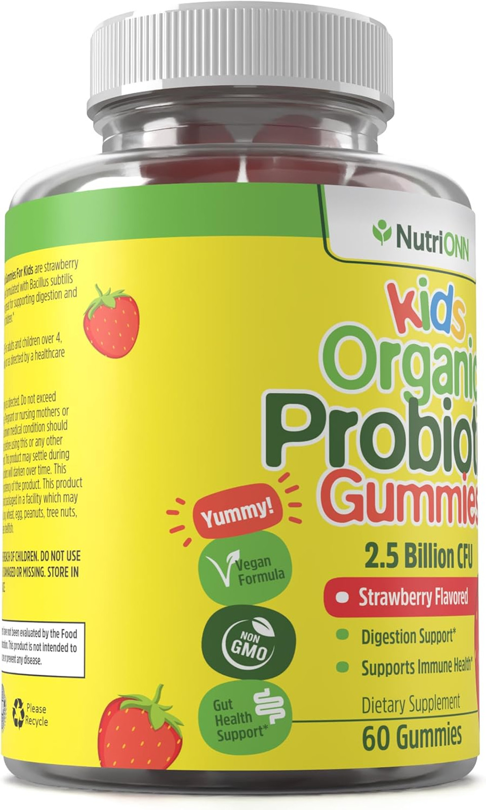 Organic Kids Probiotic Gummies - Usda Organic Chewable Probiotics For Kids - 60 Delicious Gummies - Child Digestive, Immune Support & Gut Health Supplement - Vegan & Non-Gmo