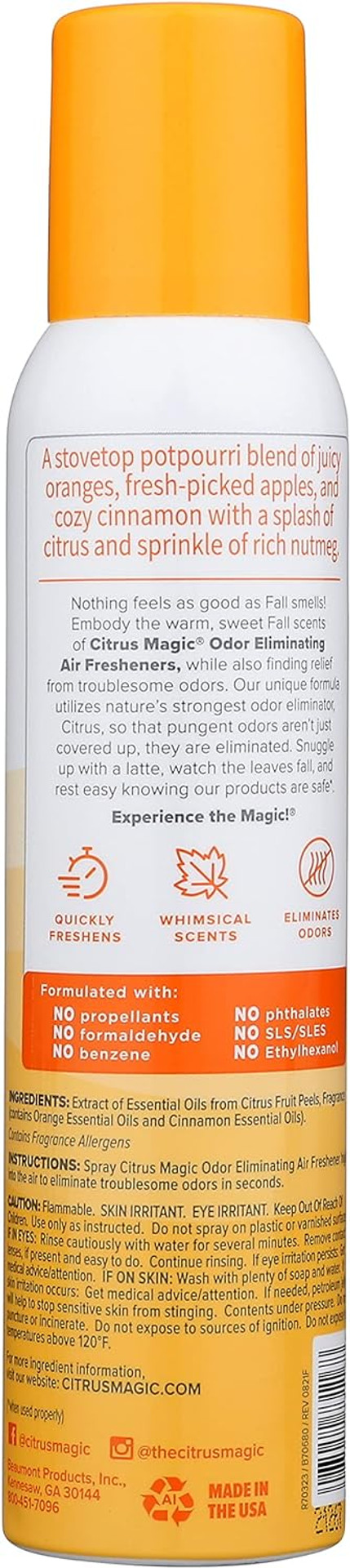 Citrus Magic Limited Edition Natural Odor Eliminating Air Freshener Spray, Orange Spice Cider, 3-Ounce, Pack of 3Orange Spice CiderPack of 3