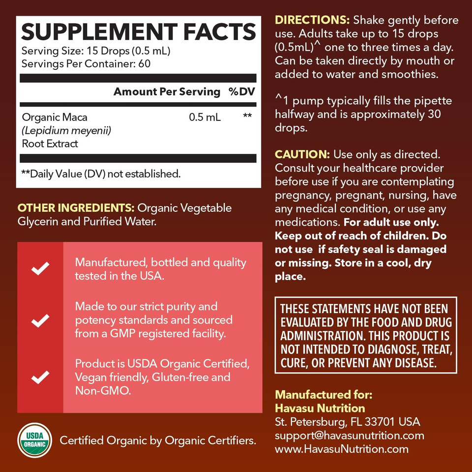 Organic Maca Root Liquid Drops - Supports Hormone Balance, Mood, And Energy In Women And Men - Lepidium Meyenii To Support Performance And Vitality - Non-Gmo, Vegan, Unflavored - 60 Servings