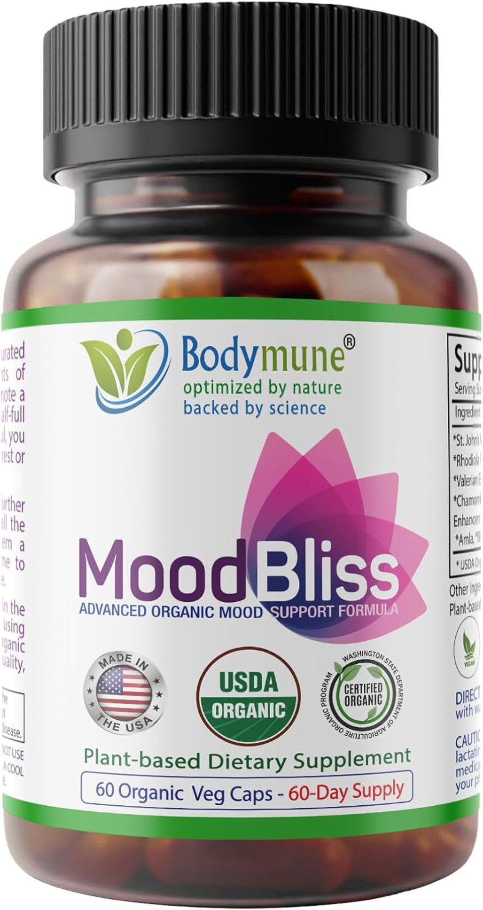 Organic Moodbliss | Supports A Calm, Relaxed & Positive Mood* | With Ashwagandha, St. John'S Wort & Lemon Balm | 60 Capsules | Usda Organic, Usa-Made, Non-Gmo, Gluten-Free