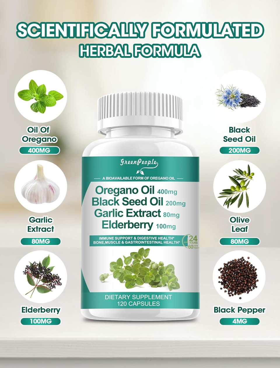 Organic Oregano Oil Capsules  11-In-1 Blend With Black Seed Oil, Elderberry, Garlic, Olive Leaf Magnesium & Black Pepper For Absorption  Immune, Respiratory & Digestive  Vegan, Non-Gmo, 120 Ct