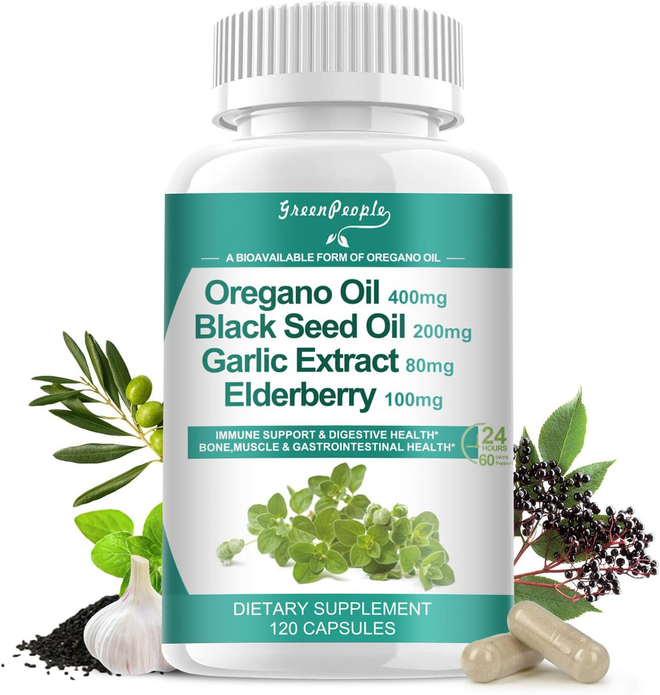 Organic Oregano Oil Capsules  11-In-1 Blend With Black Seed Oil, Elderberry, Garlic, Olive Leaf Magnesium & Black Pepper For Absorption  Immune, Respiratory & Digestive  Vegan, Non-Gmo, 240 Ct