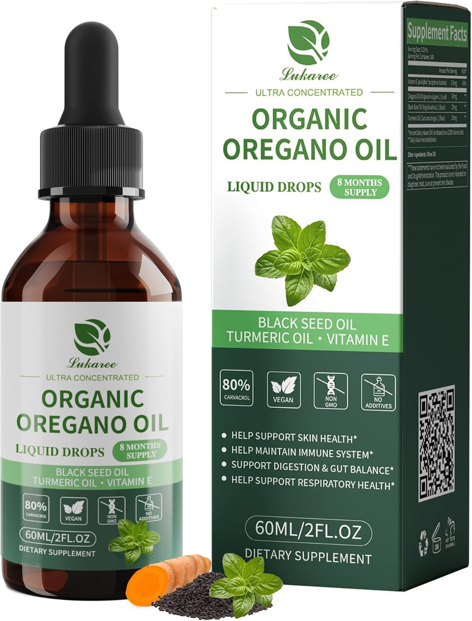 Organic Oregano Oil Drops 80% Carvacrol - Oil Of Oregano With Black Seed Oil, Turmeric & Vitamin E - Immune, Respiratory, Digestive Support - Vegan, Sugar-Free, Non-Gmo-8 Month Supply, 2 Fl Oz