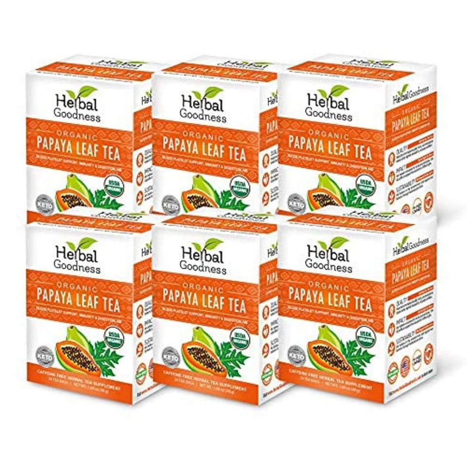 Organic Papaya Leaf Extract Tea For Platelets 24Bags - Papaya Enzymes Natural Blood Platelet Tea - For Immune Gut & Digestive Health - Made In The Usa
