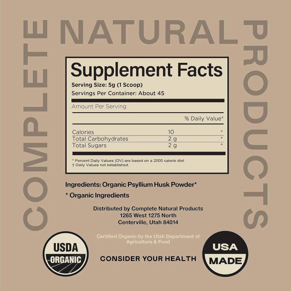 Organic Psyllium Husk Powder & Fiber Supplement Bulk - 10Oz (280G) Pure Bulk Organic Whole Unflavored Fiber & Colon Cleanse Psyllium Seed