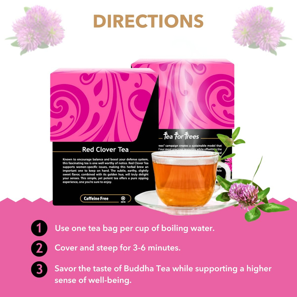 Organic Red Clover Tea - Kosher, Caffeine Free, Gmo-Free - 18 Bleach Free Tea Bags